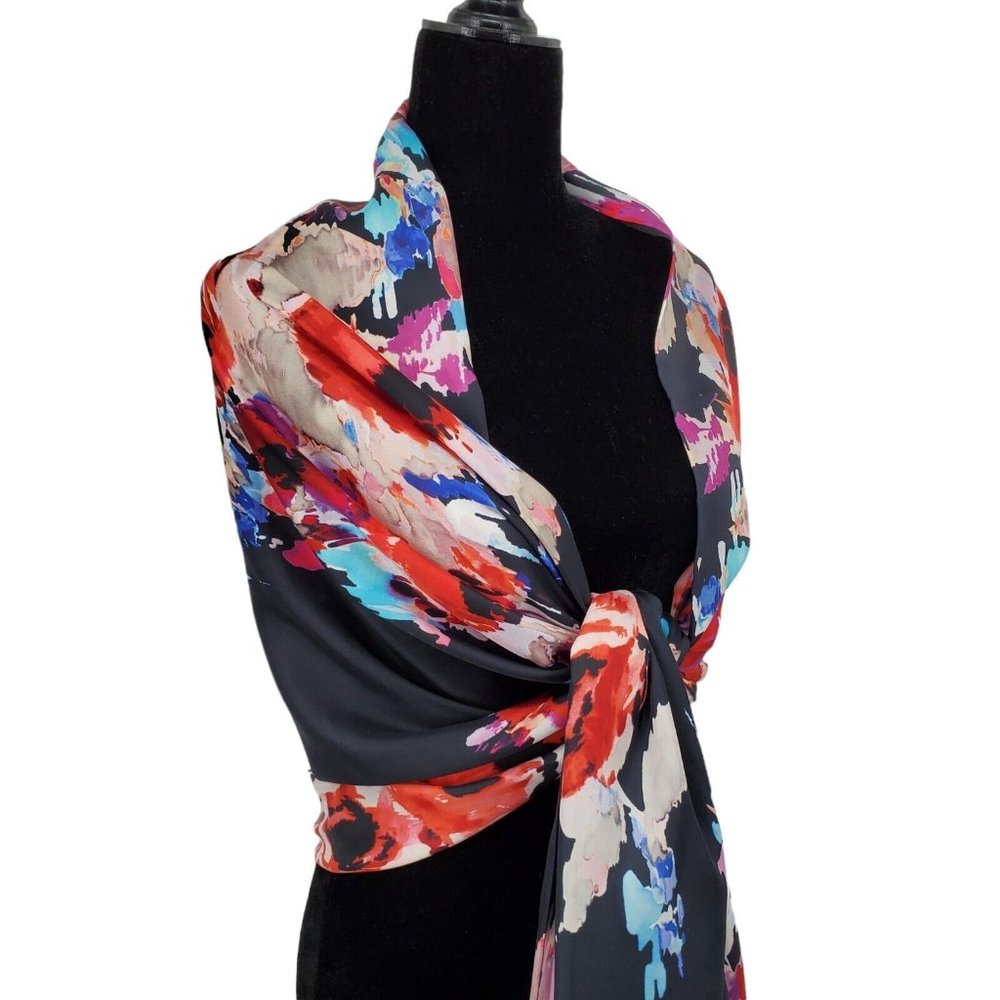 Kate Spade Silk Wrap Hand Rolled Multicolor Modern Floral 30x80"
